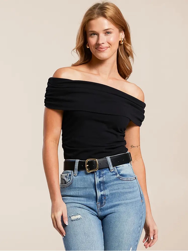 Willow & Root Off-The-Shoulder Black Women's Top